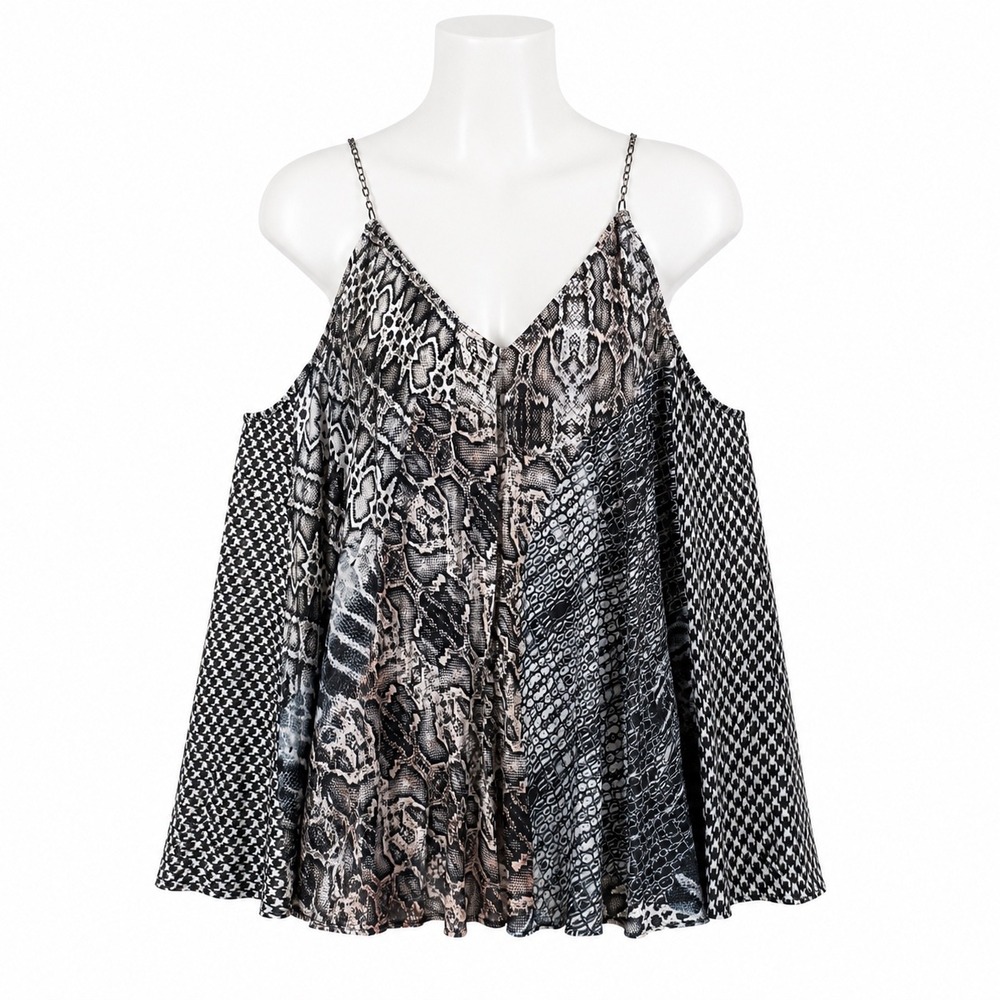 Ramy Brook Cami Top Womens S Grey Snakeskin Houndstooth Mixed Print Chain Straps